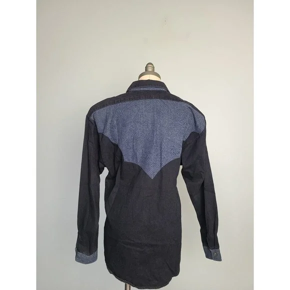 VTG Rocky Mountain Rockies Sz S Denim Top Western Paisley Blue Black Rodeo - Picture 2 of 6